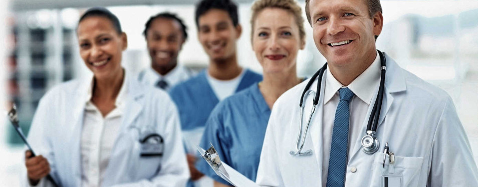 Successful team of doctors, female with the clipboard